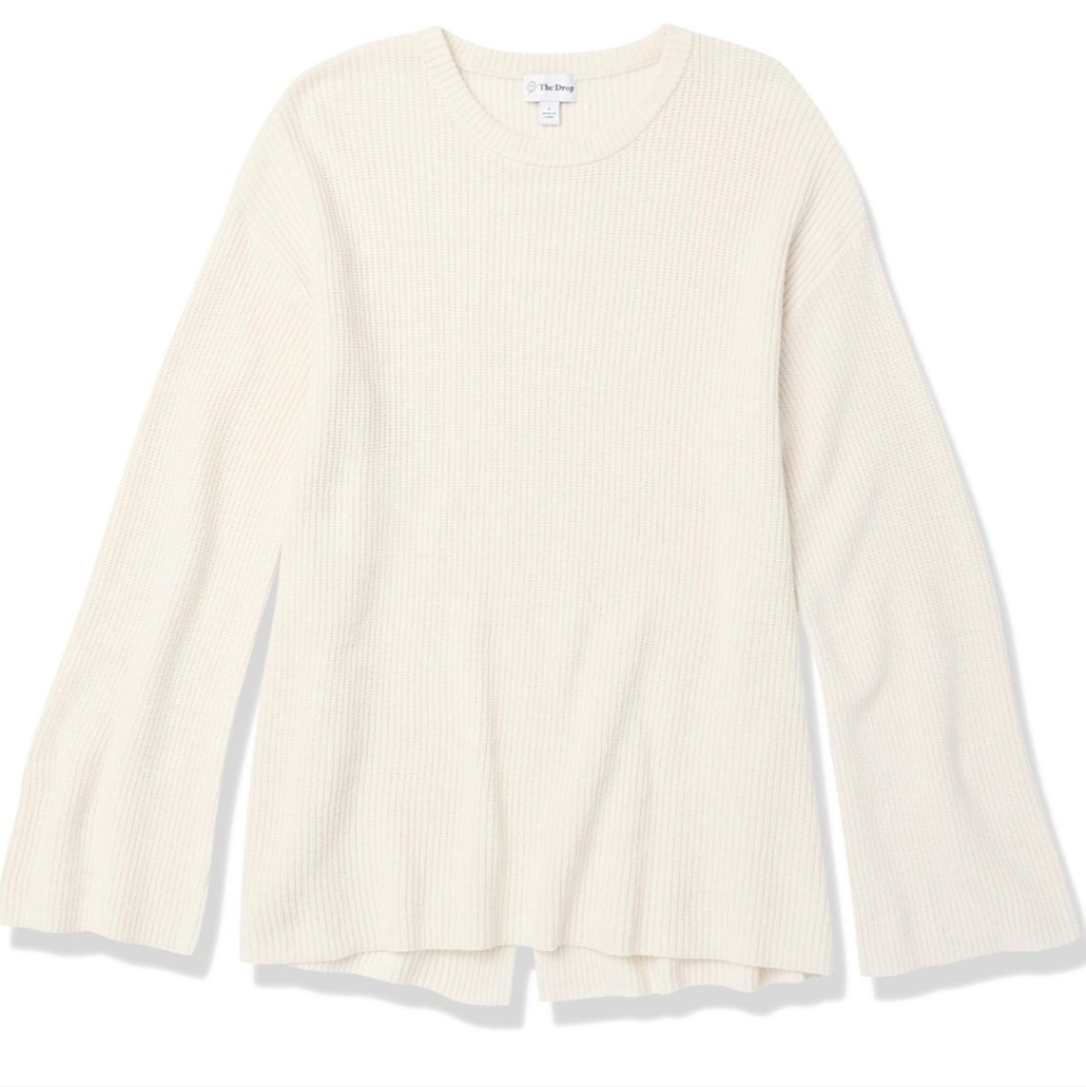 The Drop ivory slit back ribbed crew‎ pullover sweater